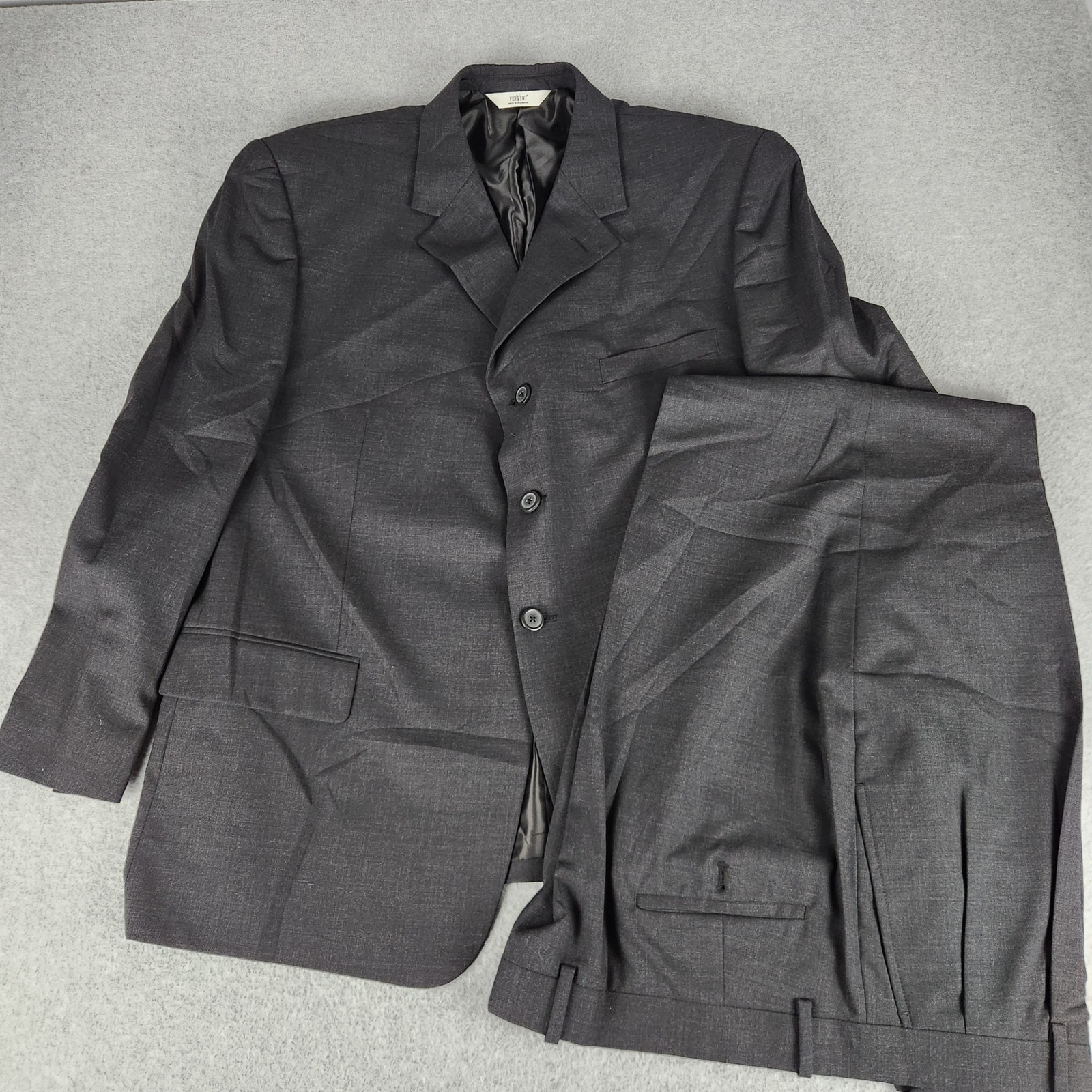 Versini 2 Piece Pants Suit Mens 48 Short Black Business Formal Single Breasted